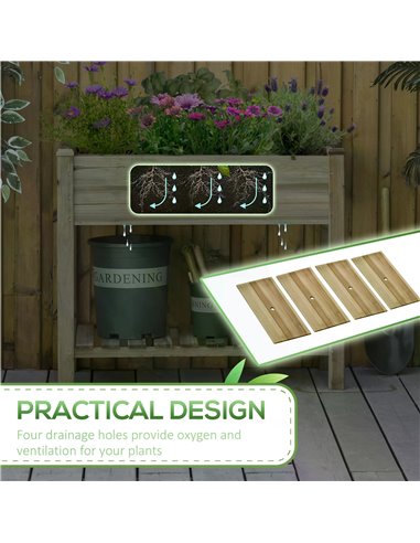 Outsunny Garden Wooden Planters， Raised Garden Bed with Legs and Storage Shelf, Gardening Standing Growing Bed Flower Boxes for 