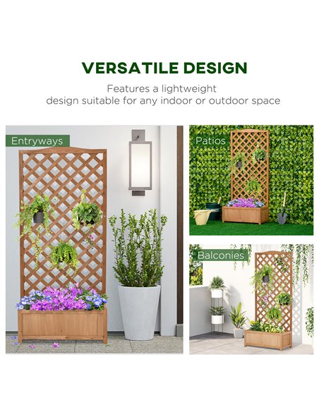 Outsunny Garden Wooden Planter Box with Trellis Free Standing Flower Raised Bed with Lattice for Climbing Plants, 76cm x 36cm x  - pic 46870 | FastDaddyshop