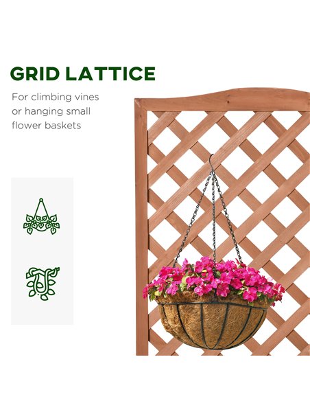 Outsunny Garden Wooden Planter Box with Trellis Free Standing Flower Raised Bed with Lattice for Climbing Plants, 76cm x 36cm x  - pic 46871 | FastDaddyshop