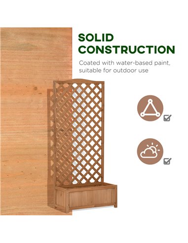 Outsunny Garden Wooden Planter Box with Trellis Free Standing Flower Raised Bed with Lattice for Climbing Plants, 76cm x 36cm x 