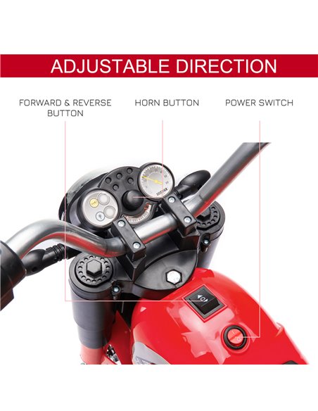 HOMCOM Kids Electric Motorcycle Ride-On Toy 3-Wheels Battery Powered Motorbike Rechargeable 6V with Horn Headlights Motorbike fo - pic 4688 | FastDaddyshop