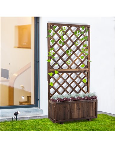 Outsunny Garden Wooden Pine Trough Planter with Topped Trellis Climbing Plants Flower Raised Bed 845-127BN