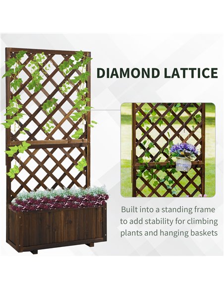 Outsunny Garden Wooden Pine Trough Planter with Topped Trellis Climbing Plants Flower Raised Bed 845-127BN - pic 46888 | FastDaddyshop