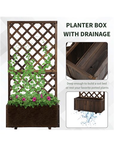 Outsunny Garden Wooden Pine Trough Planter with Topped Trellis Climbing Plants Flower Raised Bed 845-127BN