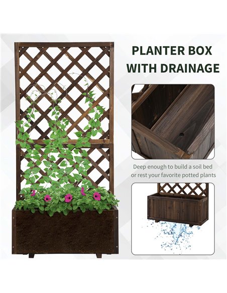 Outsunny Garden Wooden Pine Trough Planter with Topped Trellis Climbing Plants Flower Raised Bed 845-127BN - pic 46889 | FastDaddyshop