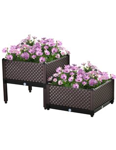 Outsunny Set of 2 Plastic Raised Garden Bed, Planter Box 50x50x46.5cm, 845-548