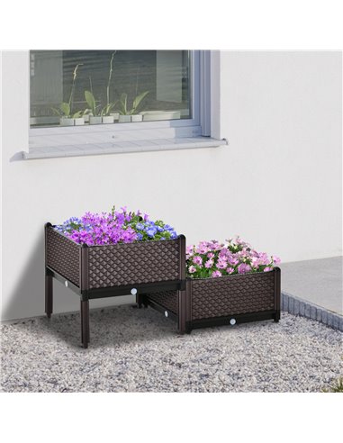 Outsunny Set of 2 Plastic Raised Garden Bed, Planter Box 50x50x46.5cm, 845-548