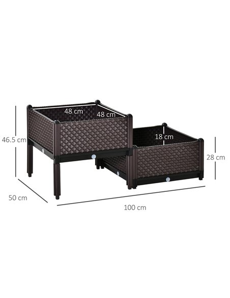Outsunny 50cm x 50cm x 46.5cm Set of 2 Plastic Raised Garden Bed, Planter Box, Flower Vegetables Planting Container with Self-Wa - pic 46905 | FastDaddyshop