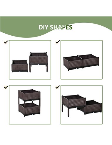Outsunny 50cm x 50cm x 46.5cm Set of 2 Plastic Raised Garden Bed, Planter Box, Flower Vegetables Planting Container with Self-Wa