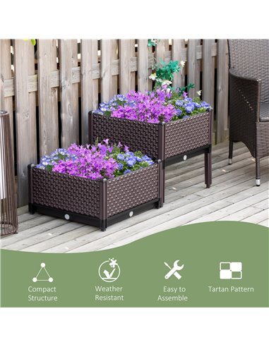 Outsunny 50cm x 50cm x 46.5cm Set of 2 Plastic Raised Garden Bed, Planter Box, Flower Vegetables Planting Container with Self-Wa