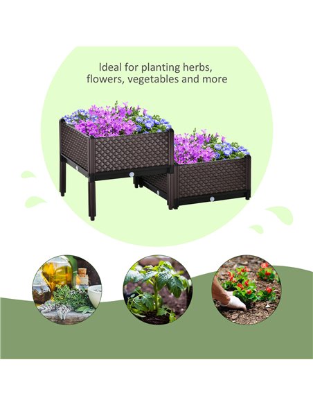 Outsunny 50cm x 50cm x 46.5cm Set of 2 Plastic Raised Garden Bed, Planter Box, Flower Vegetables Planting Container with Self-Wa - pic 46909 | FastDaddyshop