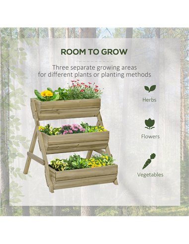 Outsunny 3 Tier Raised Garden Bed Wooden Elevated Planter Box Kit for Flower, Vegetable, Herb, 120 x 68 x 80cm, Green 845-647GN