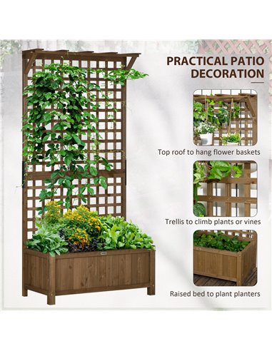 Outsunny Wood Planter with Trellis for Vine Climbing, Raised Garden Bed, Privacy Screen for Backyard, Patio, Deck, Coffee 845-79