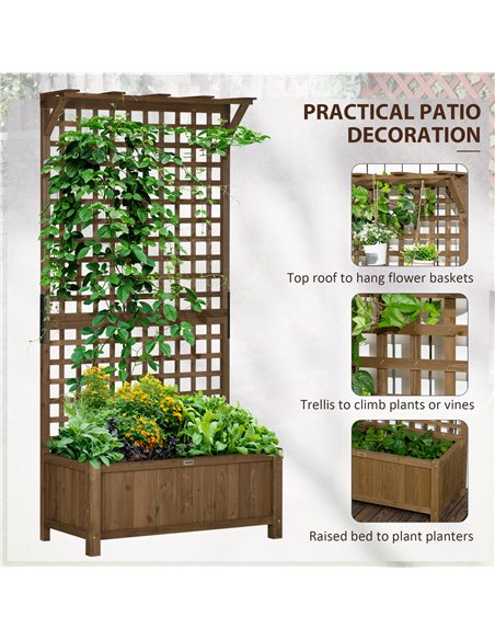 Outsunny Wood Planter with Trellis for Vine Climbing, Raised Garden Bed, Privacy Screen for Backyard, Patio, Deck, Coffee 845-79 - pic 46969 | FastDaddyshop