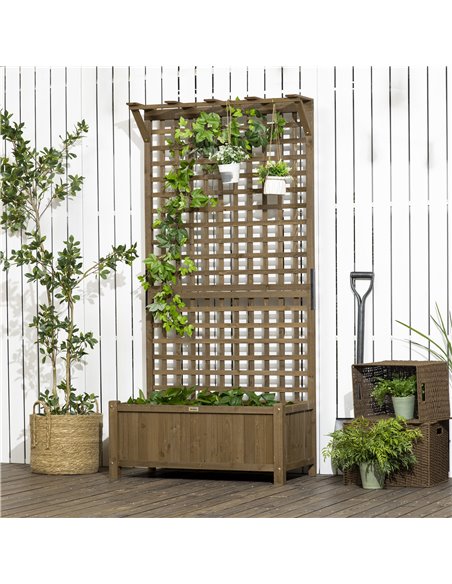 Outsunny Wood Planter with Trellis for Vine Climbing, Raised Garden Bed, Privacy Screen for Backyard, Patio, Deck, Coffee 845-79 - pic 46973 | FastDaddyshop