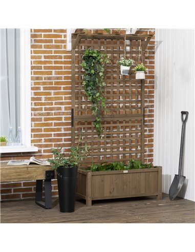 Outsunny Wood Planter with Trellis for Vine Climbing, Raised Garden Bed, Privacy Screen for Backyard, Patio, Deck, Coffee 845-79