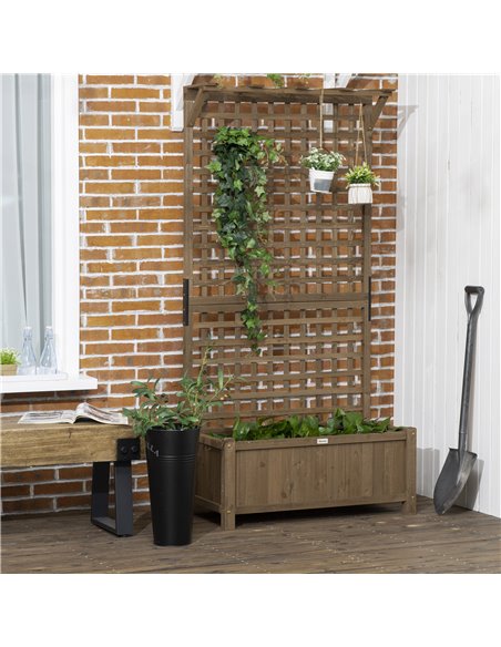 Outsunny Wood Planter with Trellis for Vine Climbing, Raised Garden Bed, Privacy Screen for Backyard, Patio, Deck, Coffee 845-79 - pic 46974 | FastDaddyshop