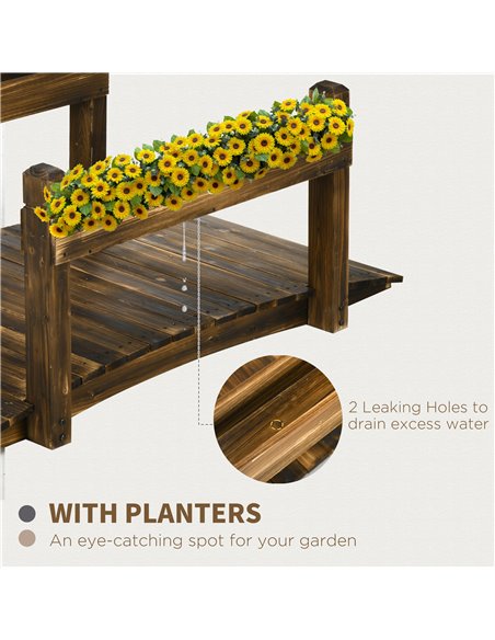Outsunny 5FT Wooden Garden Bridge with Planters on Safety Railings, Stained Finish Arc Footbridge for Pond Backyard Stream 844-6 - pic 46996 | FastDaddyshop