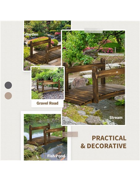 Outsunny 5FT Wooden Garden Bridge with Planters on Safety Railings, Stained Finish Arc Footbridge for Pond Backyard Stream 844-6 - pic 46998 | FastDaddyshop