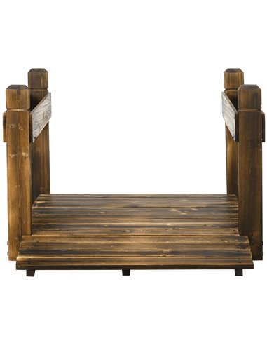 Outsunny 5FT Wooden Garden Bridge with Planters on Safety Railings, Stained Finish Arc Footbridge for Pond Backyard Stream 844-6