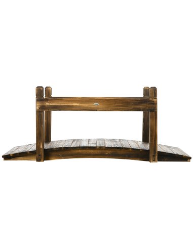 Outsunny 5FT Wooden Garden Bridge with Planters on Safety Railings, Stained Finish Arc Footbridge for Pond Backyard Stream 844-6