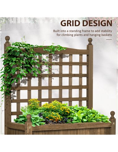 Outsunny Garden Planters with Trellis for Climbing Vines, Wood Raised Beds for Garden, Flower Pot, Indoor Outdoor, Brown 845-463