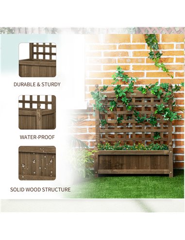 Outsunny Garden Planters with Trellis for Climbing Vines, Wood Raised Beds for Garden, Flower Pot, Indoor Outdoor, Brown 845-463