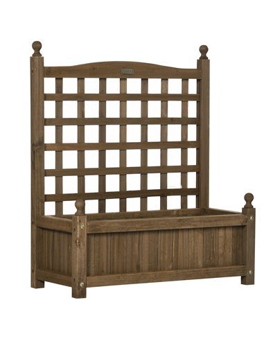 Outsunny Garden Planters with Trellis for Climbing Vines, Wood Raised Beds for Garden, Flower Pot, Indoor Outdoor, Brown 845-463