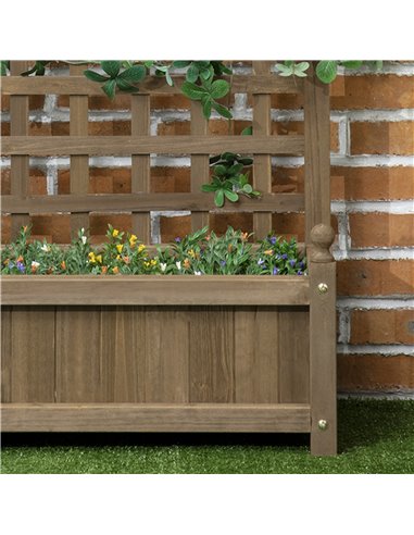 Outsunny Garden Planters with Trellis for Climbing Vines, Wood Raised Beds for Garden, Flower Pot, Indoor Outdoor, Brown 845-463