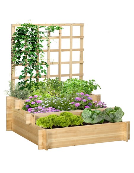 Outsunny 3 Tier Garden Planters with Trellis for Vine Climbing, Natural Tone 845-870V00ND - pic 47020 | FastDaddyshop