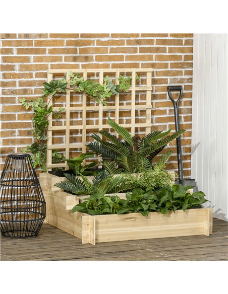 Outsunny 3 Tier Garden Planters with Trellis for Vine Climbing, Wooden Raised Beds, 95x95x110cm, Natural Tone 845-870V00ND - pic 47021 | FastDaddyshop