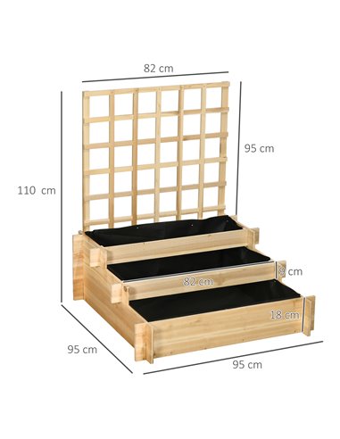 Outsunny 3 Tier Garden Planters with Trellis for Vine Climbing, Wooden Raised Beds, 95x95x110cm, Natural Tone 845-870V00ND