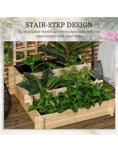 Outsunny 3 Tier Garden Planters with Trellis for Vine Climbing, Wooden Raised Beds, 95x95x110cm, Natural Tone 845-870V00ND