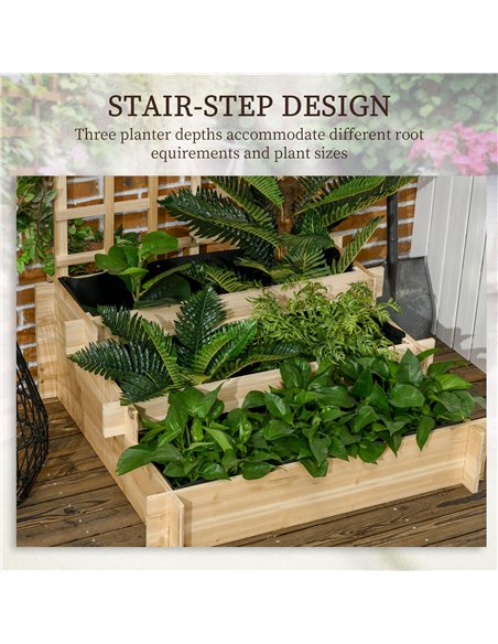 Outsunny 3 Tier Garden Planters with Trellis for Vine Climbing, Wooden Raised Beds, 95x95x110cm, Natural Tone 845-870V00ND - pic 47024 | FastDaddyshop