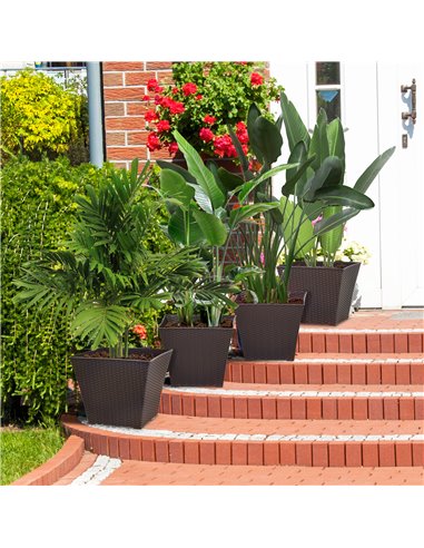 Outsunny Outdoor Rattan Effect Planter Pack of 4, Brown 845-822V00BN