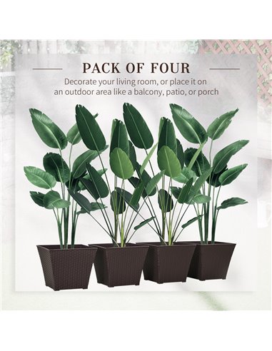 Outsunny Outdoor Planter Pack of 4, Rattan Effect Plant Pots Indoor Stackable Design, for Garden Patio Porch Deck, Brown 845-822