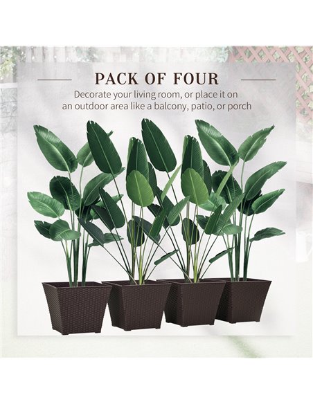 Outsunny Outdoor Planter Pack of 4, Rattan Effect Plant Pots Indoor Stackable Design, for Garden Patio Porch Deck, Brown 845-822 - pic 47032 | FastDaddyshop