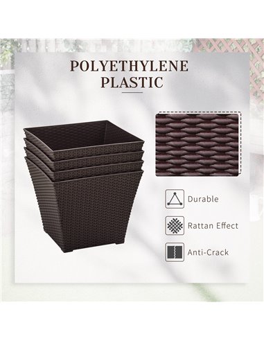 Outsunny Outdoor Planter Pack of 4, Rattan Effect Plant Pots Indoor Stackable Design, for Garden Patio Porch Deck, Brown 845-822