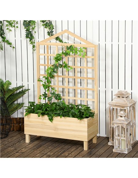 Outsunny Garden Planters with Trellis for Vine Climbing, Distressed Wooden Raised Beds, 90x43x150cm, Natural Tone 845-883V01ND - pic 47039 | FastDaddyshop