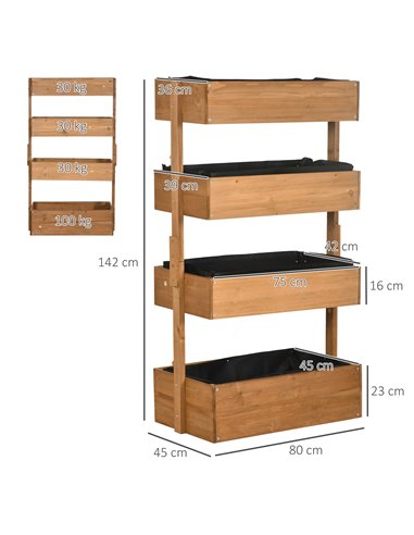 Outsunny 80cm x 45cm x 142cm 4-Tier Raised Garden Bed, Fir Wood Vertical Planter Box, Freestanding Elevated Plant Stand for Indo
