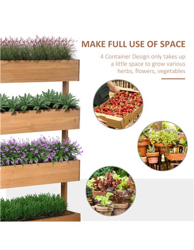Outsunny 80cm x 45cm x 142cm 4-Tier Raised Garden Bed, Fir Wood Vertical Planter Box, Freestanding Elevated Plant Stand for Indo