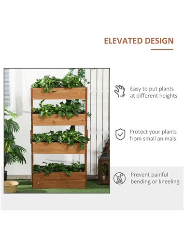 Outsunny 80cm x 45cm x 142cm 4-Tier Raised Garden Bed, Fir Wood Vertical Planter Box, Freestanding Elevated Plant Stand for Indo