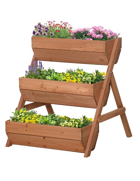 Outsunny 3 Tier Wooden Elevated Planter Box Kit, Brown 845-647BN - pic 47056 | FastDaddyshop