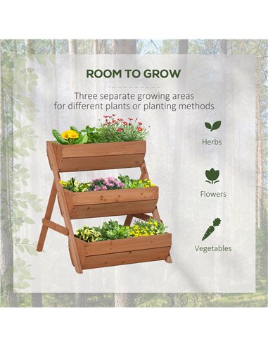 Outsunny 3 Tier Raised Garden Bed Wooden Elevated Planter Box Kit, 66L for Flower, Vegetable, Herb, 65x75x78cm, Brown 845-647BN