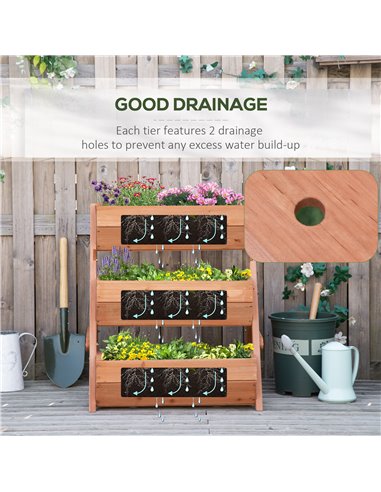 Outsunny 3 Tier Raised Garden Bed Wooden Elevated Planter Box Kit, 66L for Flower, Vegetable, Herb, 65x75x78cm, Brown 845-647BN