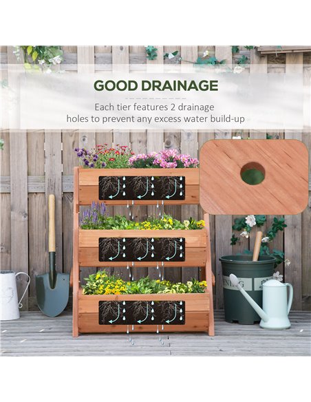 Outsunny 3 Tier Raised Garden Bed Wooden Elevated Planter Box Kit, 66L for Flower, Vegetable, Herb, 65x75x78cm, Brown 845-647BN - pic 47060 | FastDaddyshop