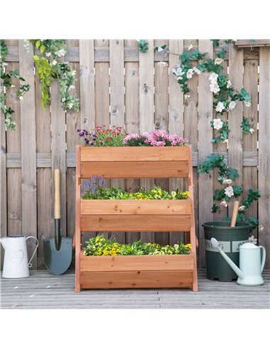 Outsunny 3 Tier Raised Garden Bed Wooden Elevated Planter Box Kit, 66L for Flower, Vegetable, Herb, 65x75x78cm, Brown 845-647BN