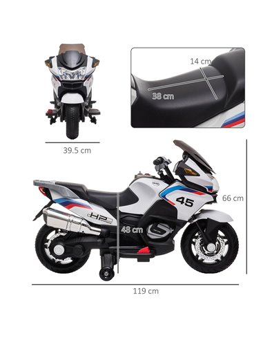 HOMCOM 12V Electric Motorbike with Training Wheels, Battery-Powered Ride on Motorbike for Boys and Girls with Pedal Lights Music