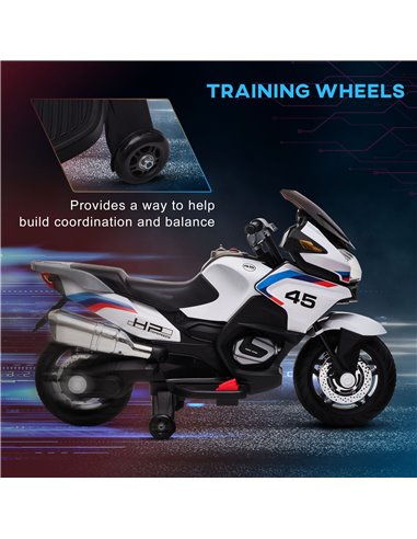 HOMCOM 12V Electric Motorbike with Training Wheels, Battery-Powered Ride on Motorbike for Boys and Girls with Pedal Lights Music