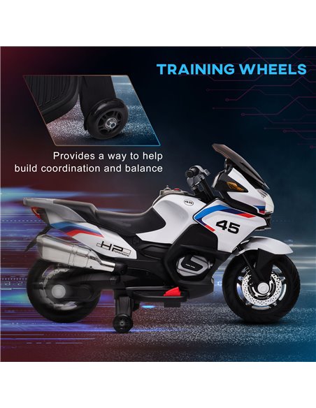 HOMCOM 12V Electric Motorbike with Training Wheels, Battery-Powered Ride on Motorbike for Boys and Girls with Pedal Lights Music - pic 4711 | FastDaddyshop